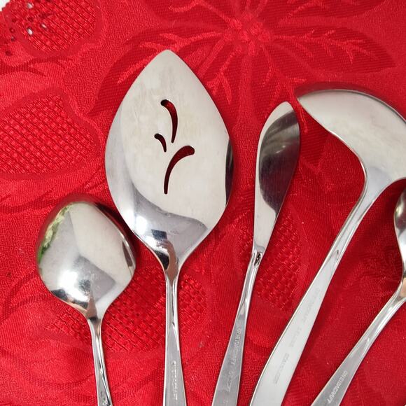 7X Serving Set Oneida Oneidacraft Deluxe Stainless Wintersong Spoons Ladle - Picture 7 of 11
